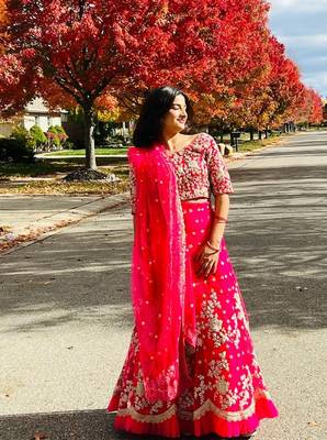 PINK SEQUINS AND DORI EMBROIDERED SOFT NET FESTIVE & PARTY WEAR SEMI STITCHED LEHENGA 4