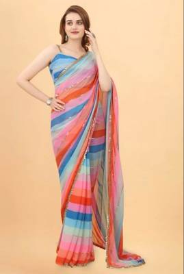 Georgette  Digital Print N Sequence Saree 1