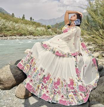 WHITE SEQUINS AND THREAD EMBROIDERED FAUX GEORGETTE FESTIVE & PARTY WEAR SEMI STITCHED LEHENGA 4