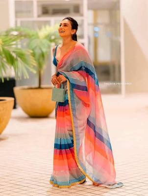 Georgette  Digital Print N Sequence Saree 2