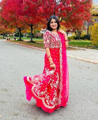 PINK SEQUINS AND DORI EMBROIDERED SOFT NET FESTIVE & PARTY WEAR SEMI STITCHED LEHENGA 5