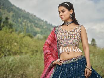 BLUE SEQUINS AND THREAD EMBROIDERED FAUX GEORGETTE FESTIVE & PARTY WEAR SEMI STITCHED LEHENGA 6