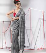 Grey cotton saree with check designs