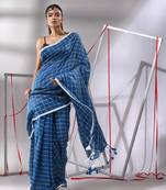 Sapphire blue cotton saree with check designs