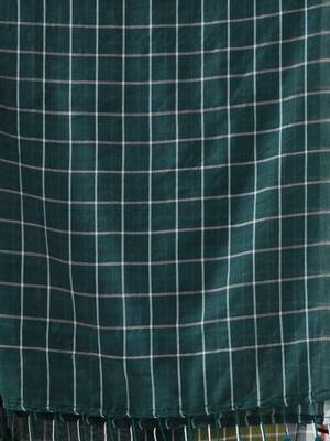 Teal green cotton saree with check designs 4