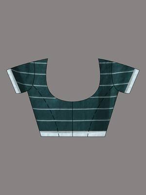Teal green cotton saree with check designs 5