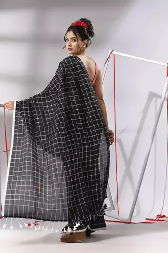 Black cotton saree with check designs