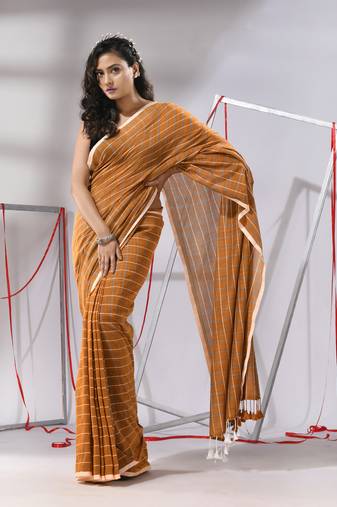 Rust cotton saree with check designs