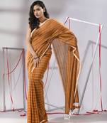 Rust cotton saree with check designs