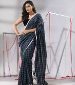 Slate grey cotton saree with check designs