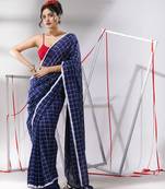 Blue cotton saree with check designs