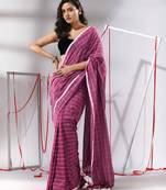 Magenta cotton saree with check designs