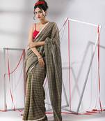 Ecru cotton saree with check designs