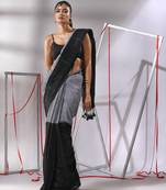 Black cotton saree with stripes pattern sequine work