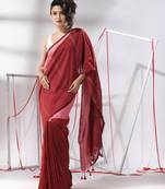 Red cotton saree with stripes pattern sequine work