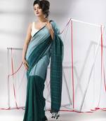 Teal cotton saree with stripes pattern sequine work