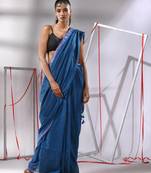 Sapphire blue cotton saree with sequined pallu