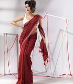 Red cotton saree with sequined pallu