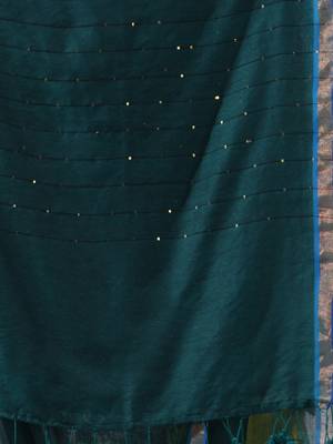 Teal cotton saree with sequined pallu 4