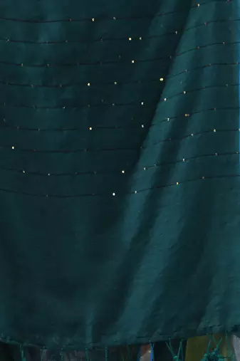 Teal cotton saree with sequined pallu