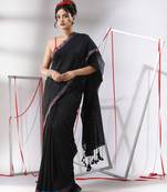 Black cotton saree with sequined pallu
