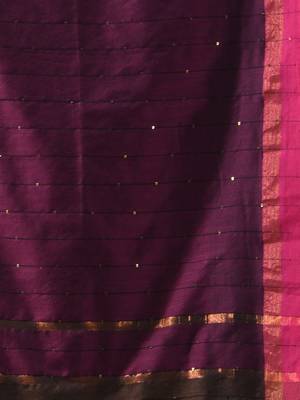 Brown cotton saree with sequined work 4