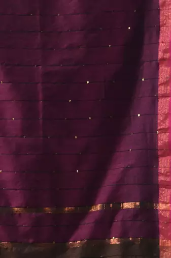 Brown cotton saree with sequined work