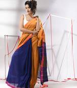 Mustard patli pallu cotton saree with stripes zari borders