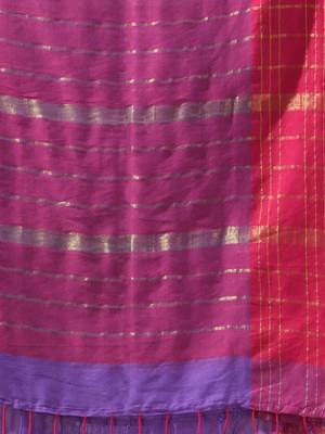 Irish purple cotton saree with zari stripes solid border 4