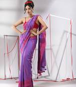 Violet cotton saree with stripes pattern