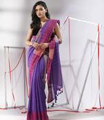 Purple cotton saree with zari stripes solid pallu