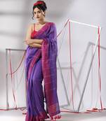 Purple cotton saree with stripes design