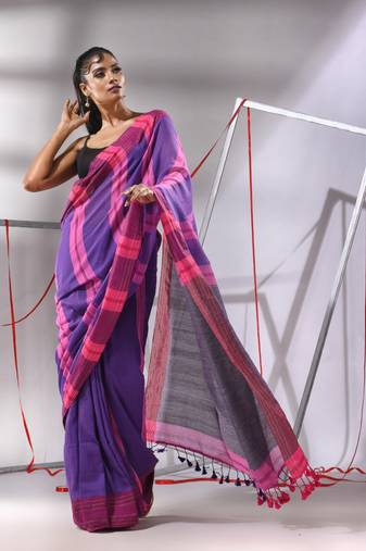 Multicolor cotton saree with zari stripes solid border