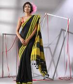 Black cotton saree with stripe border