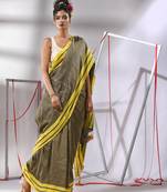 Ecru cotton saree with stripe border