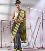 Grey cotton saree with stripe border