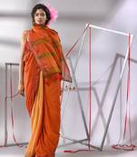 Orange cotton saree with zari border