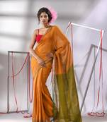 Mustard cotton saree with zari border