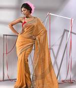 Beige cotton saree with stripes design