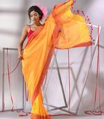 Yellow cotton saree with zari stripes design