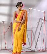 Yellow cotton saree with solid border
