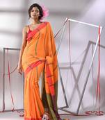 Orange cotton saree with stripes designs