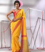 Yellow cotton saree with solid border