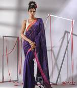 Blue soft cotton saree with  zari stripe designs