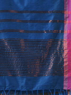 Shappire blue soft cotton saree with  zari stripe designs 4