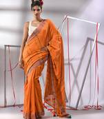 Orange cotton saree with stripes border
