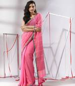 Pink cotton patli-pallu saree with stripe designs
