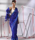 Navy blue cotton saree with stripes design