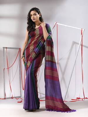 Multicolor cotton saree with stripes design 1