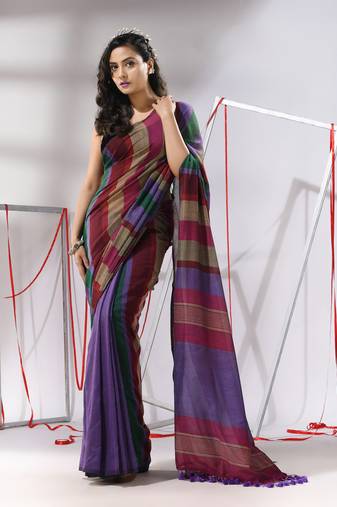 Multicolor cotton saree with stripes design